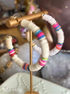 & Other Stories Multicolor Bead Hoop Earrings with Cream Discs